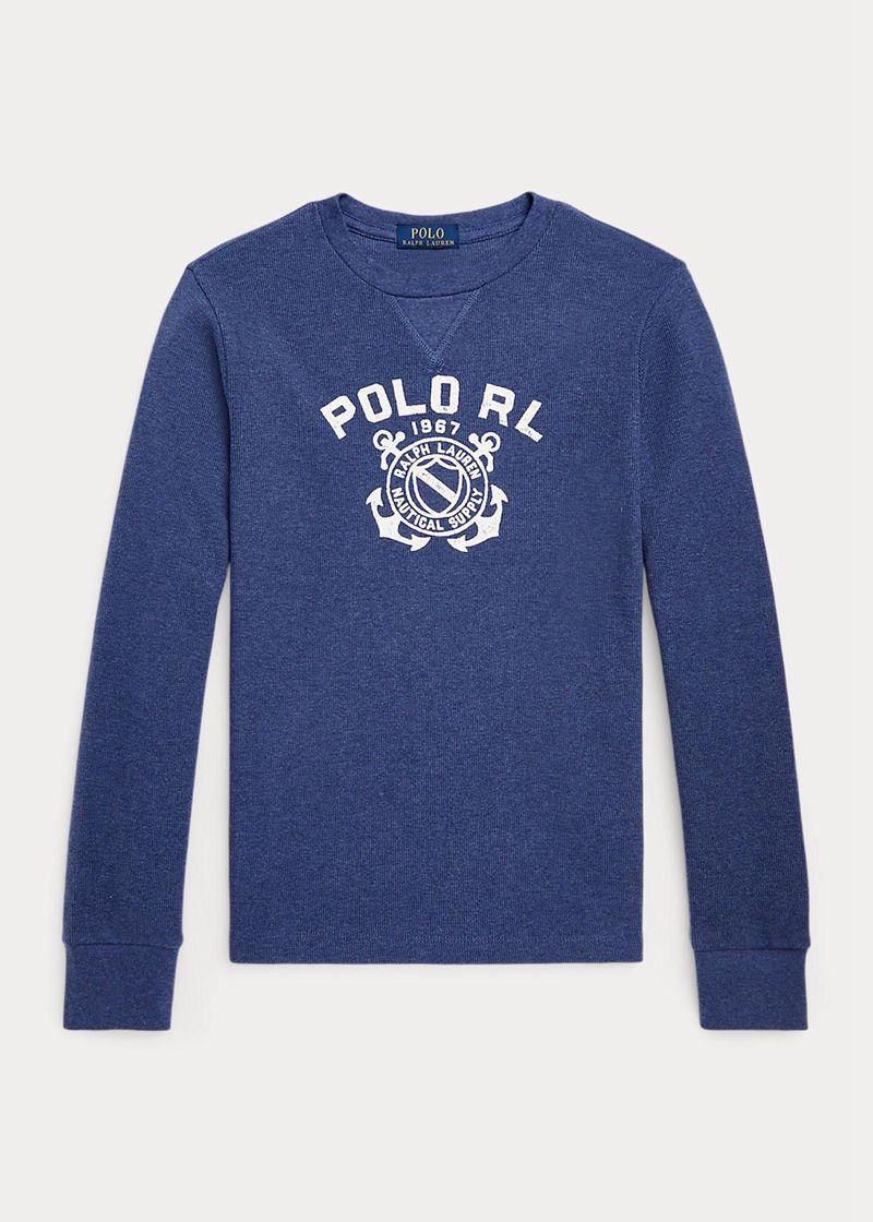 Koszulki Ralph Lauren Chłopięce Granatowe 6-14 Lata Logo Waffle-Knit Long-Sleeve 581243-IGY